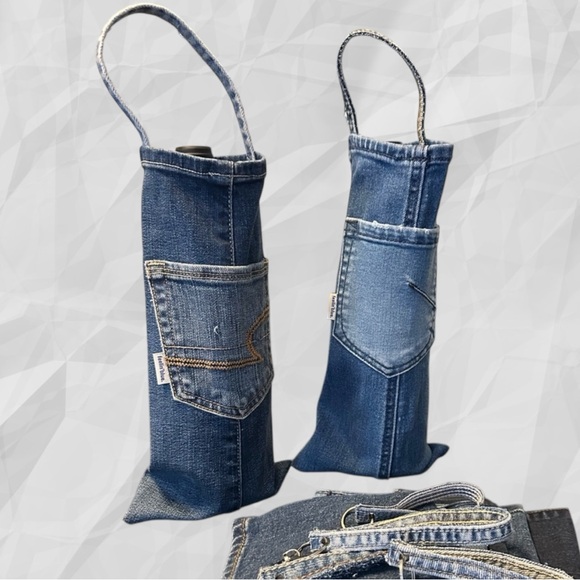 Repurposed Denim Wine Bags - Picture 2 of 3